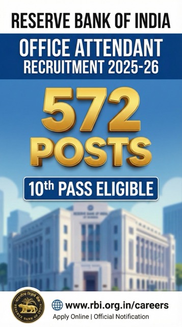 RBI Office Attendant Recruitment 2026: Apply Online for 572 Posts | 10th Pass Jobs